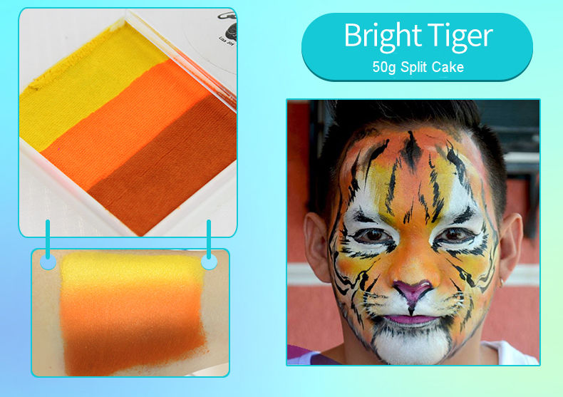 Kryvaline Face and Body Paint Split Cakes 50g Bright Tiger - Kryvaline Body Art Makeup | Glitter Tattoos, Face & Body Paint, Design - Kryvaline Body Art Makeup