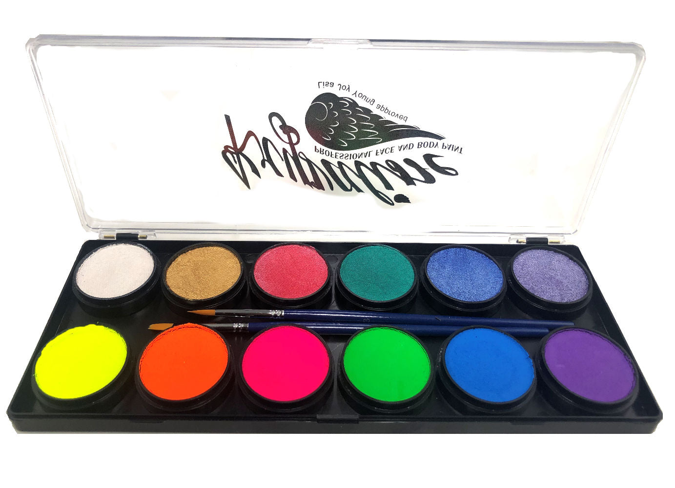 Kryvaline 12 Single Colors Metallic & Neon Palette 10g Each - Kryvaline Body Art Makeup | Glitter Tattoos, Face & Body Paint, Design - Kryvaline Body Art Makeup